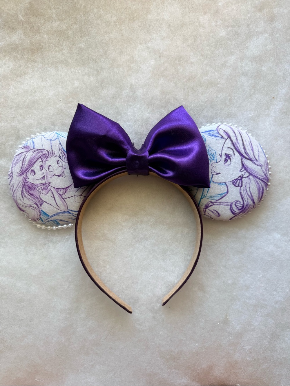 The little mermaid Purple Bow Minnie Ears with Disney Princess Ariel Sketch Ears